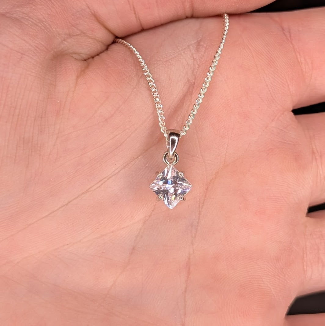 Cubic Zirconia Silver 6mm Princess Necklace