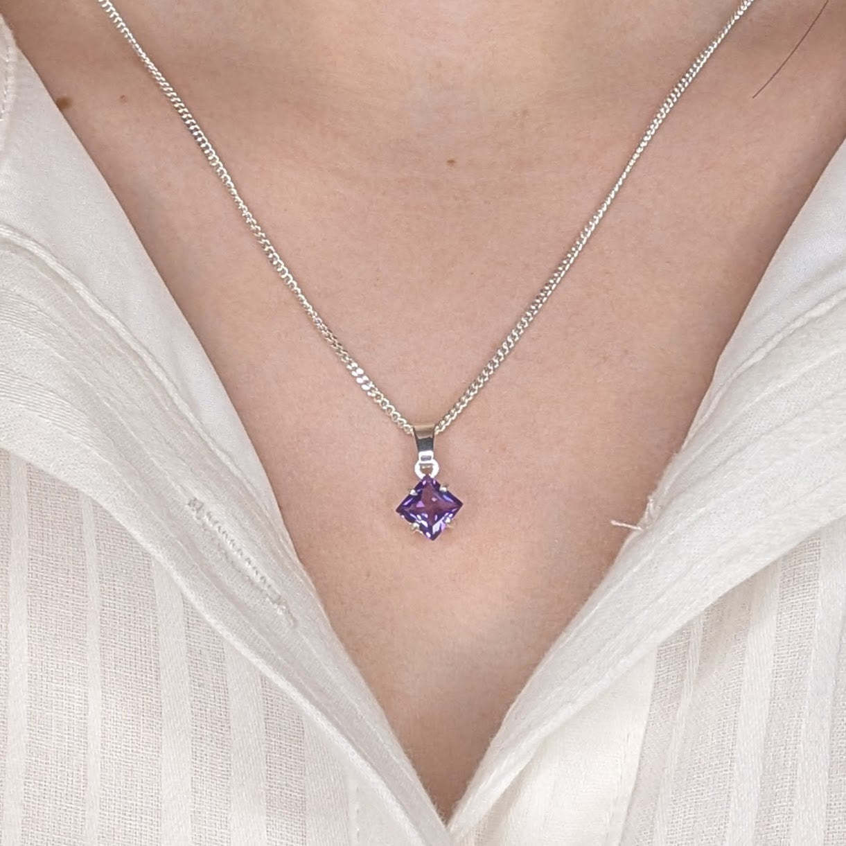 Amethyst Silver 6mm Princess Necklace