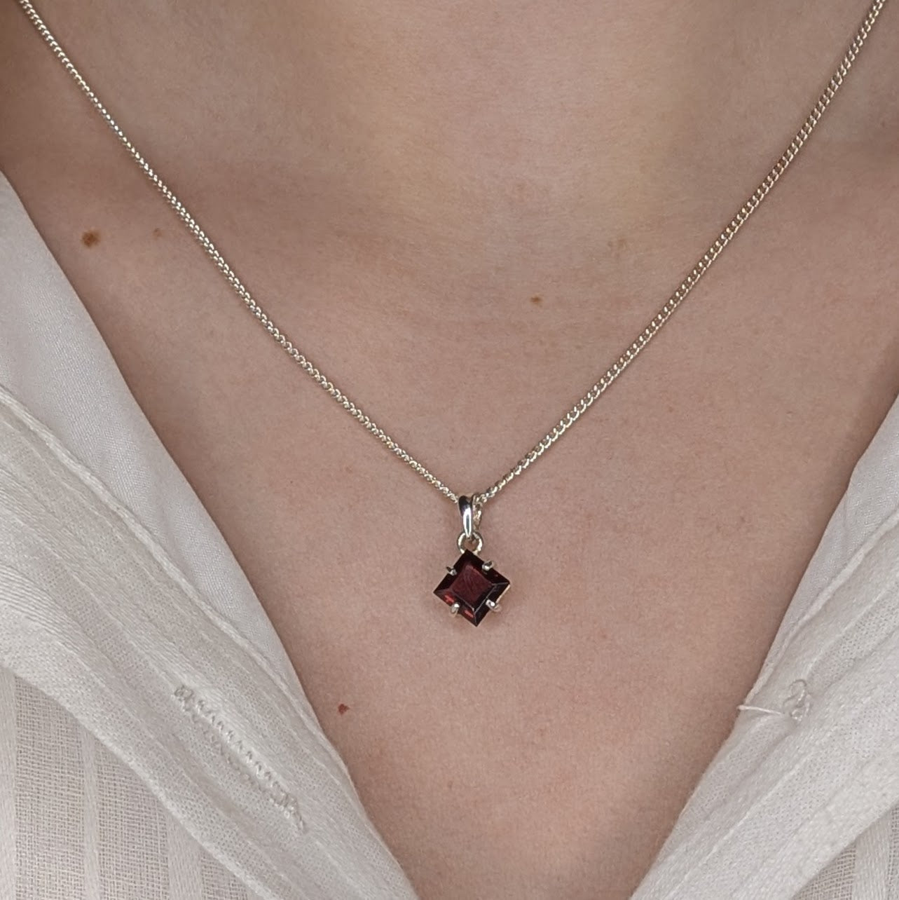 Garnet Silver 6mm Princess Necklace