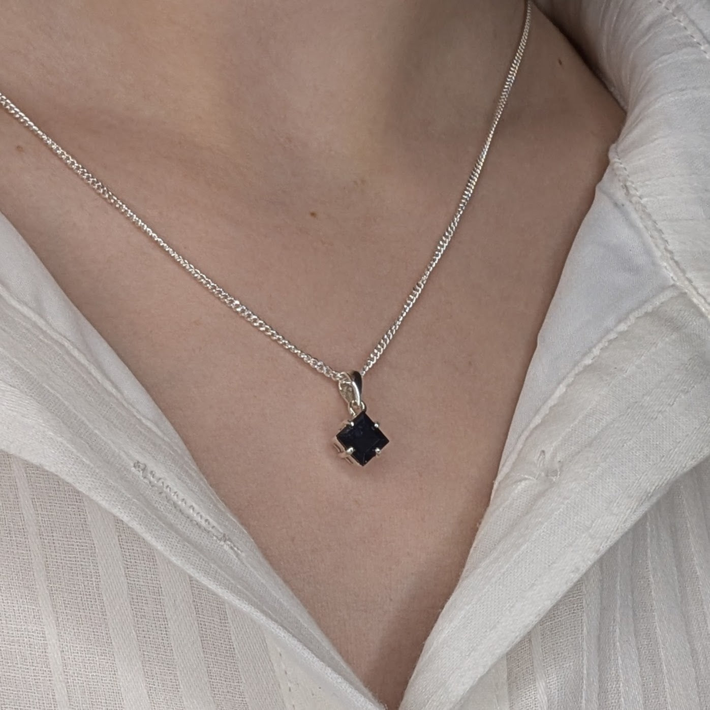 Sapphire Silver 6mm Princess Necklace