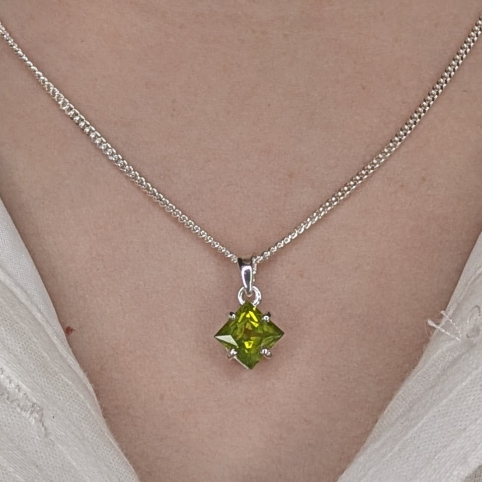 Peridot Silver 6mm Princess Necklace