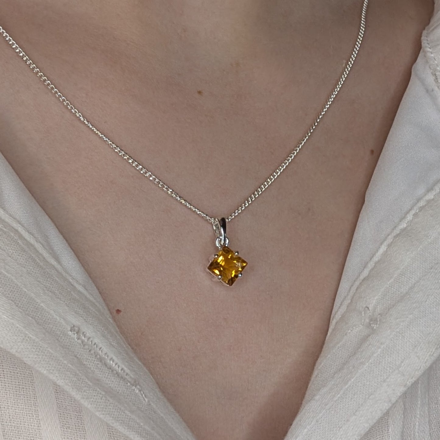 Citrine Silver 6mm Princess Necklace