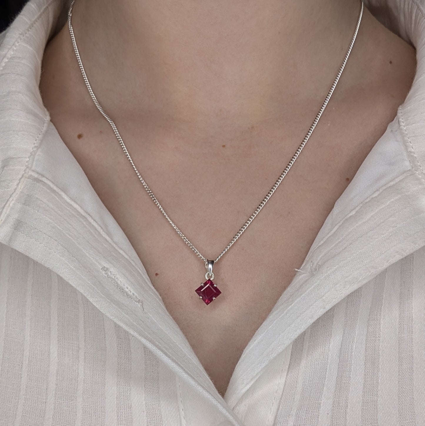 Ruby Silver 6mm Princess Necklace