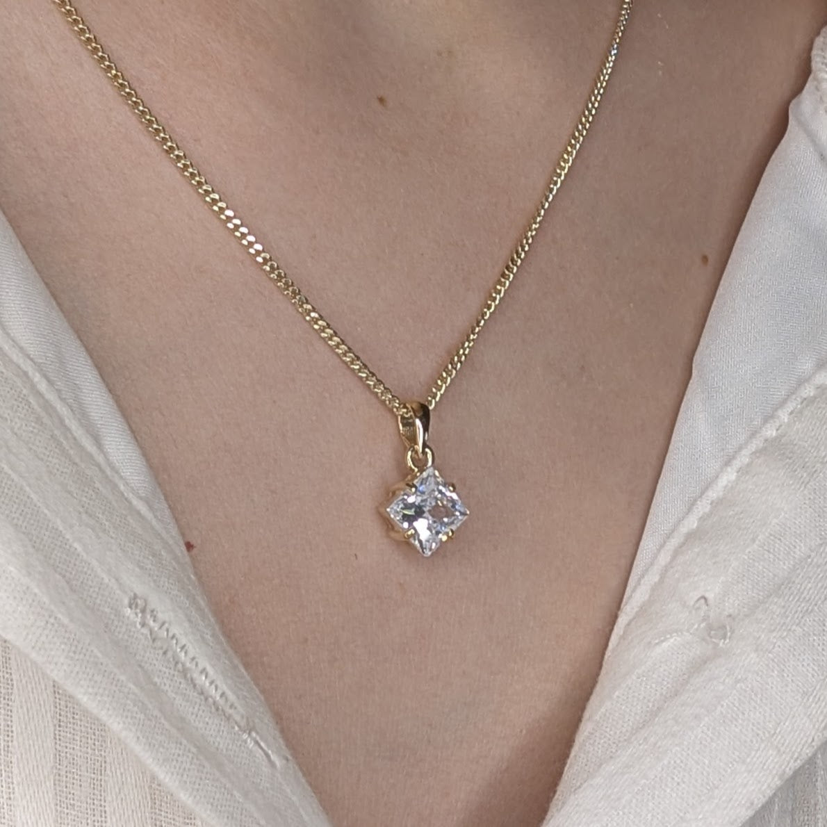 Cubic Zirconia 9ct 6mm Princess Necklace