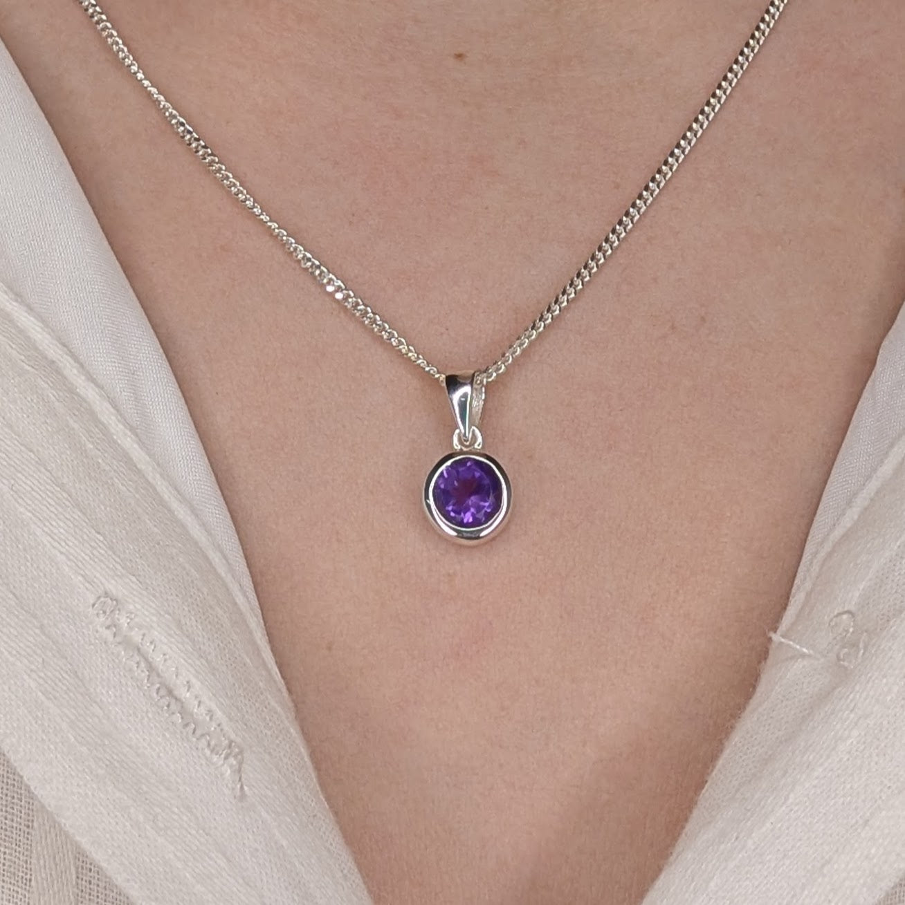 Amethyst Silver Rubover Necklace