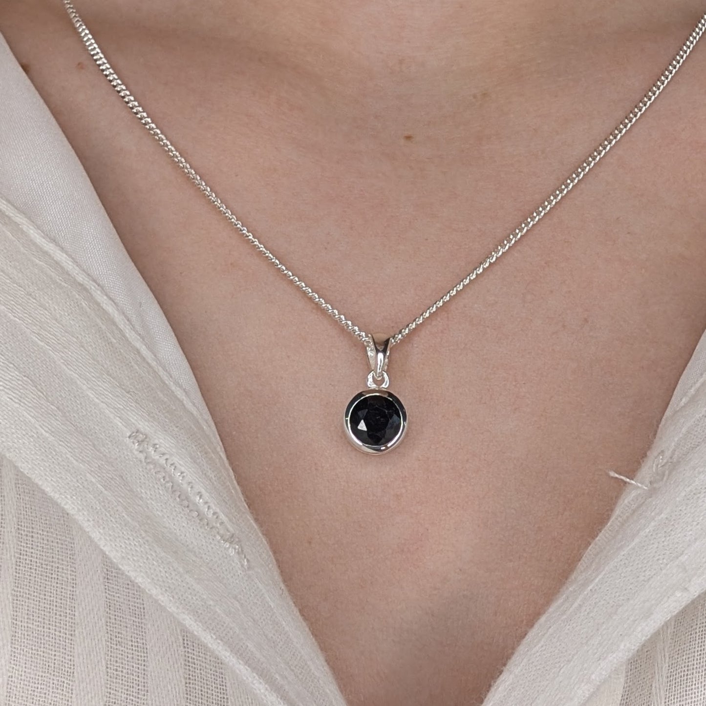 Sapphire Silver Rubover Necklace