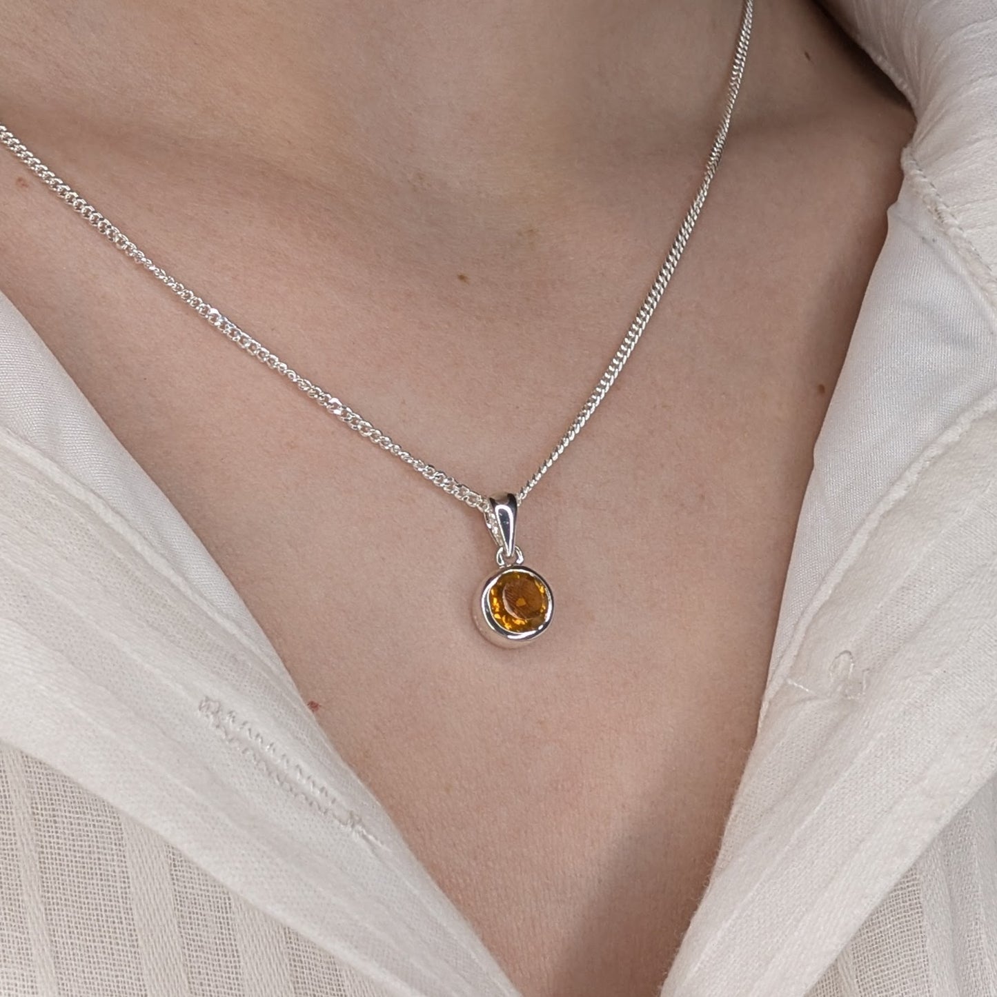Citrine Silver Rubover Necklace