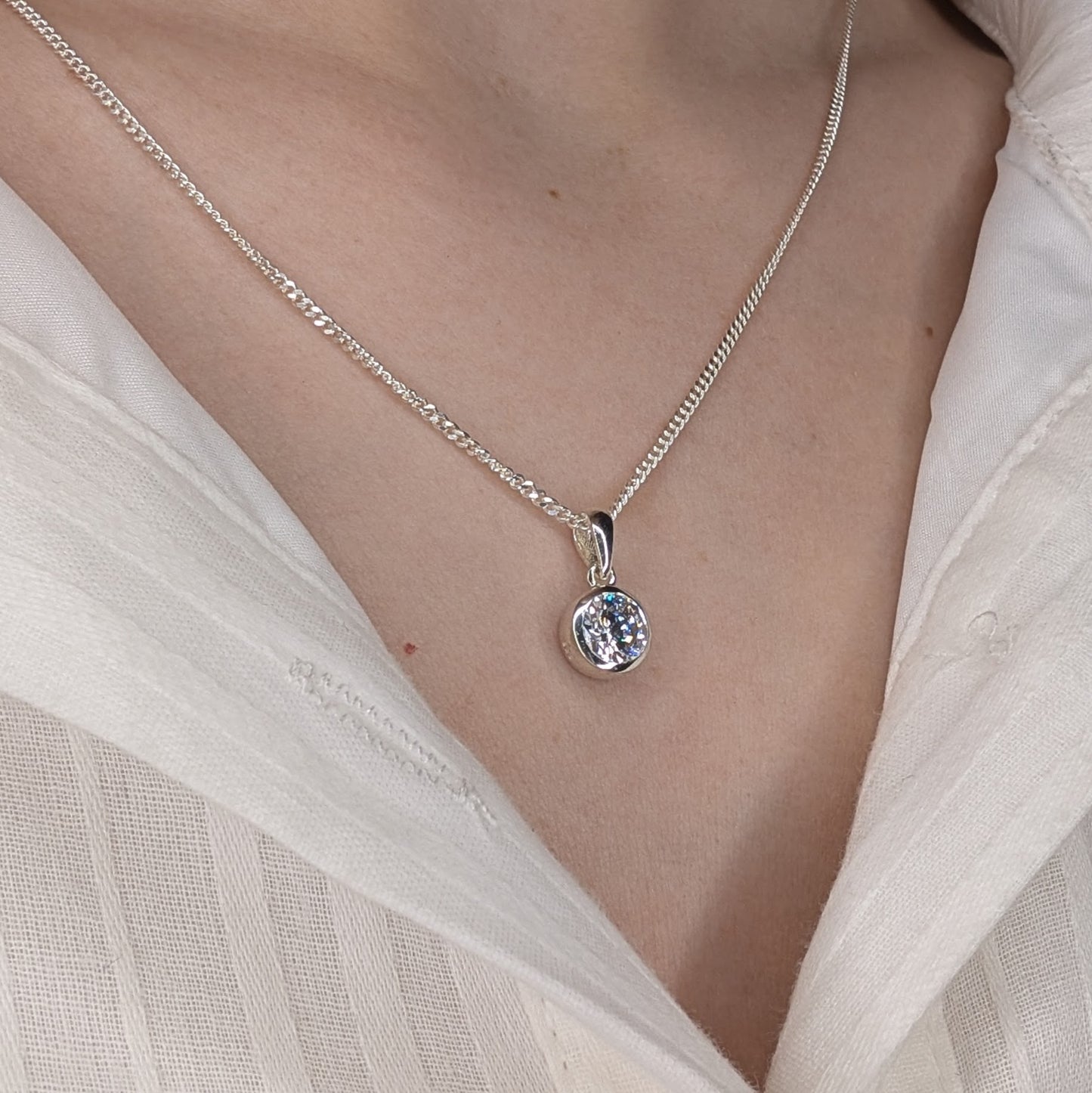 Cubic Zirconia Silver Rubover Necklace