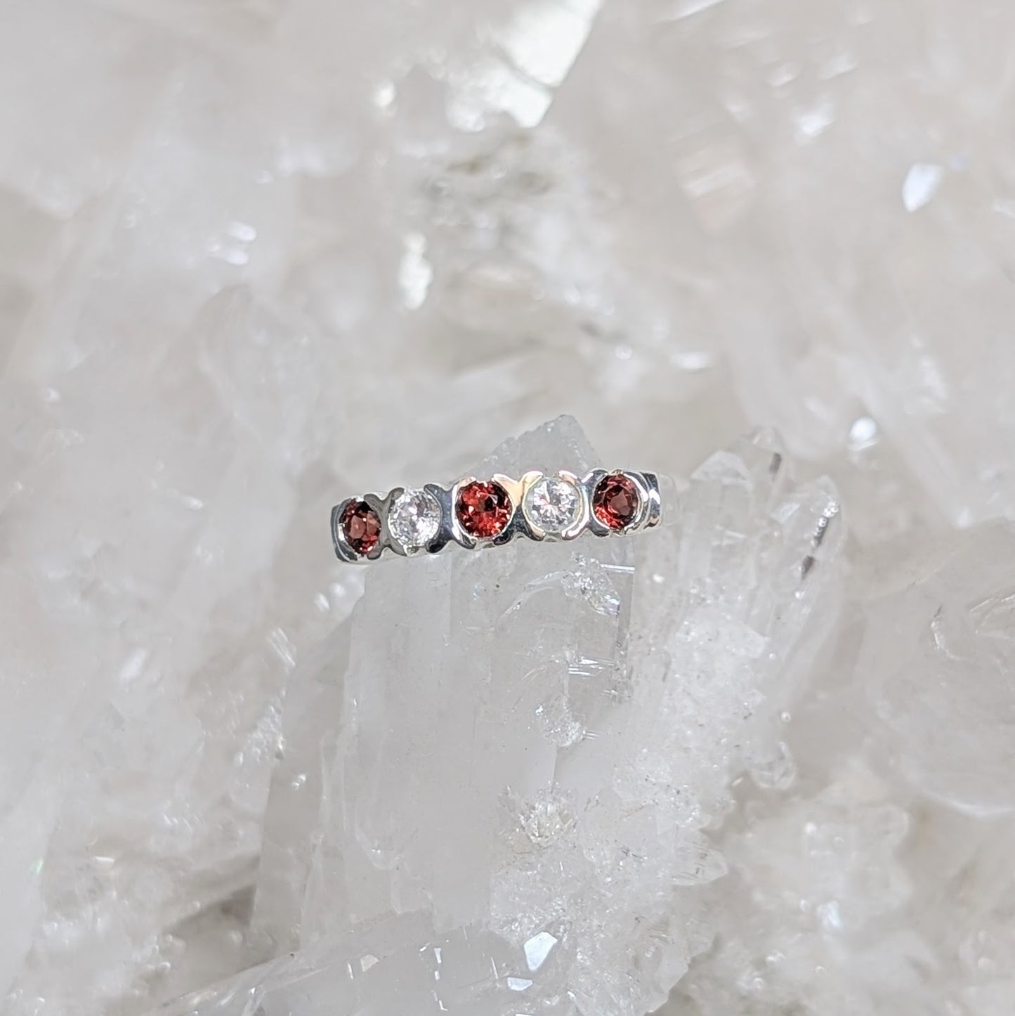 Garnet & CZ Ring Sterling Silver R46