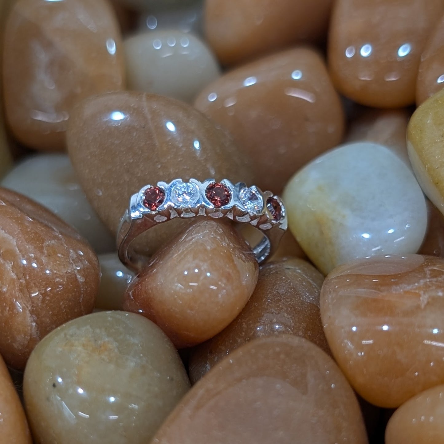 Garnet & CZ Ring Sterling Silver R46