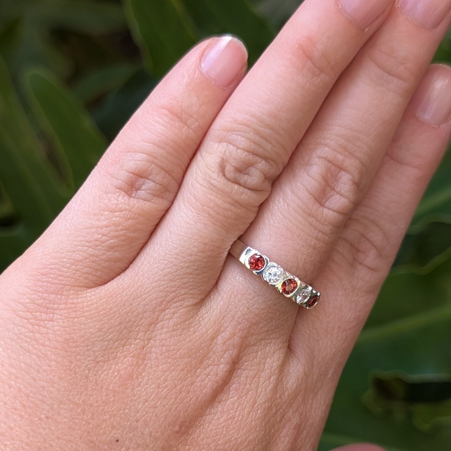 Garnet & CZ Ring Sterling Silver R46