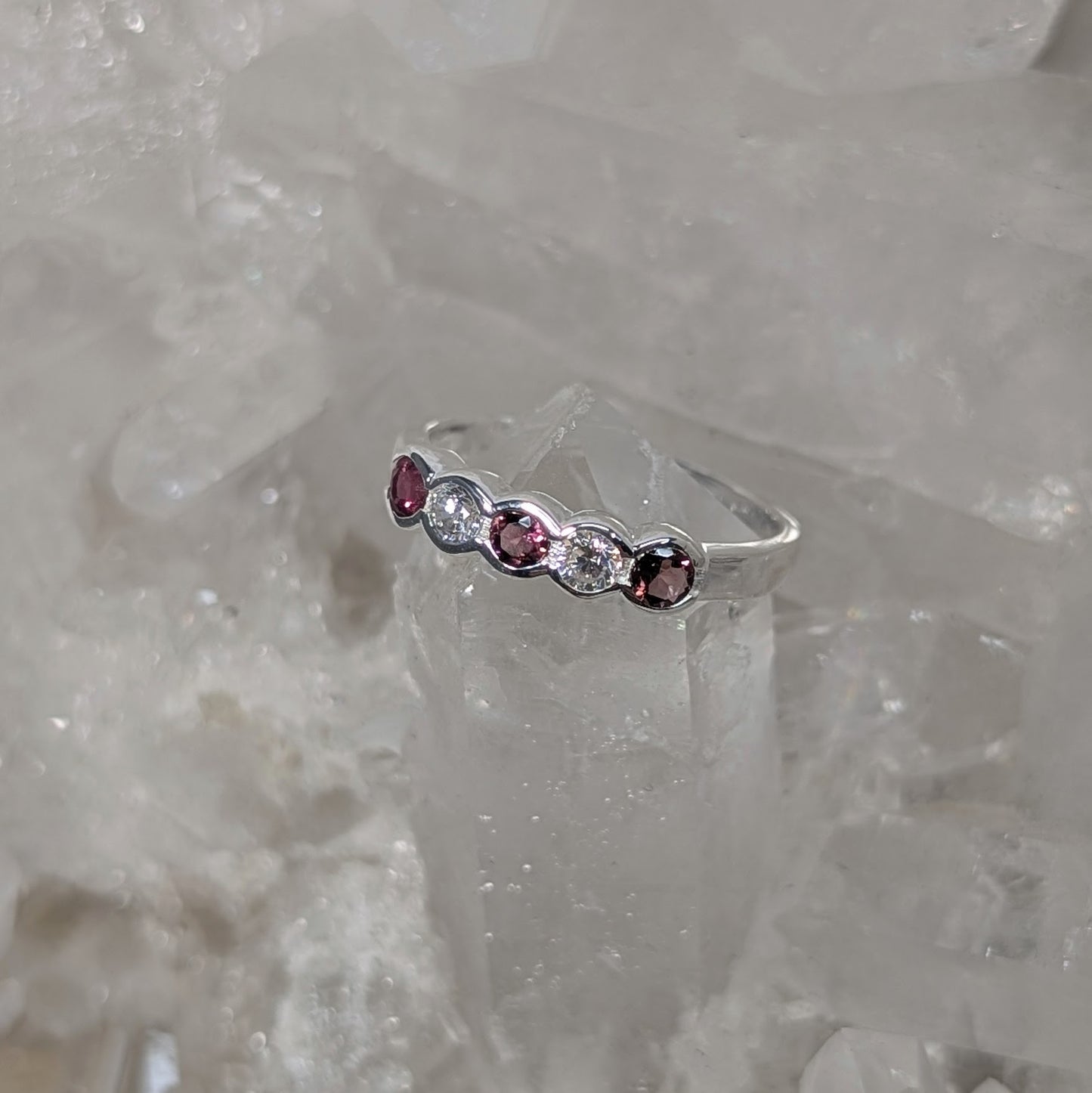 Garnet & CZ Ring Sterling Silver R51