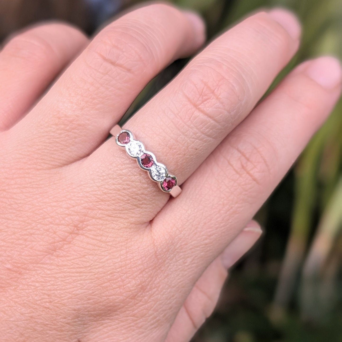 Garnet & CZ Ring Sterling Silver R51