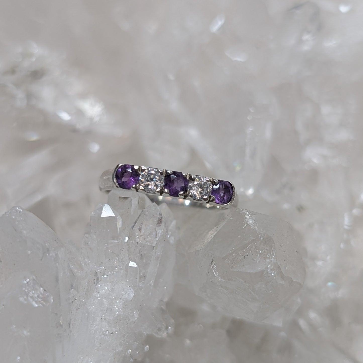 Amethyst & CZ Ring Sterling Silver R7