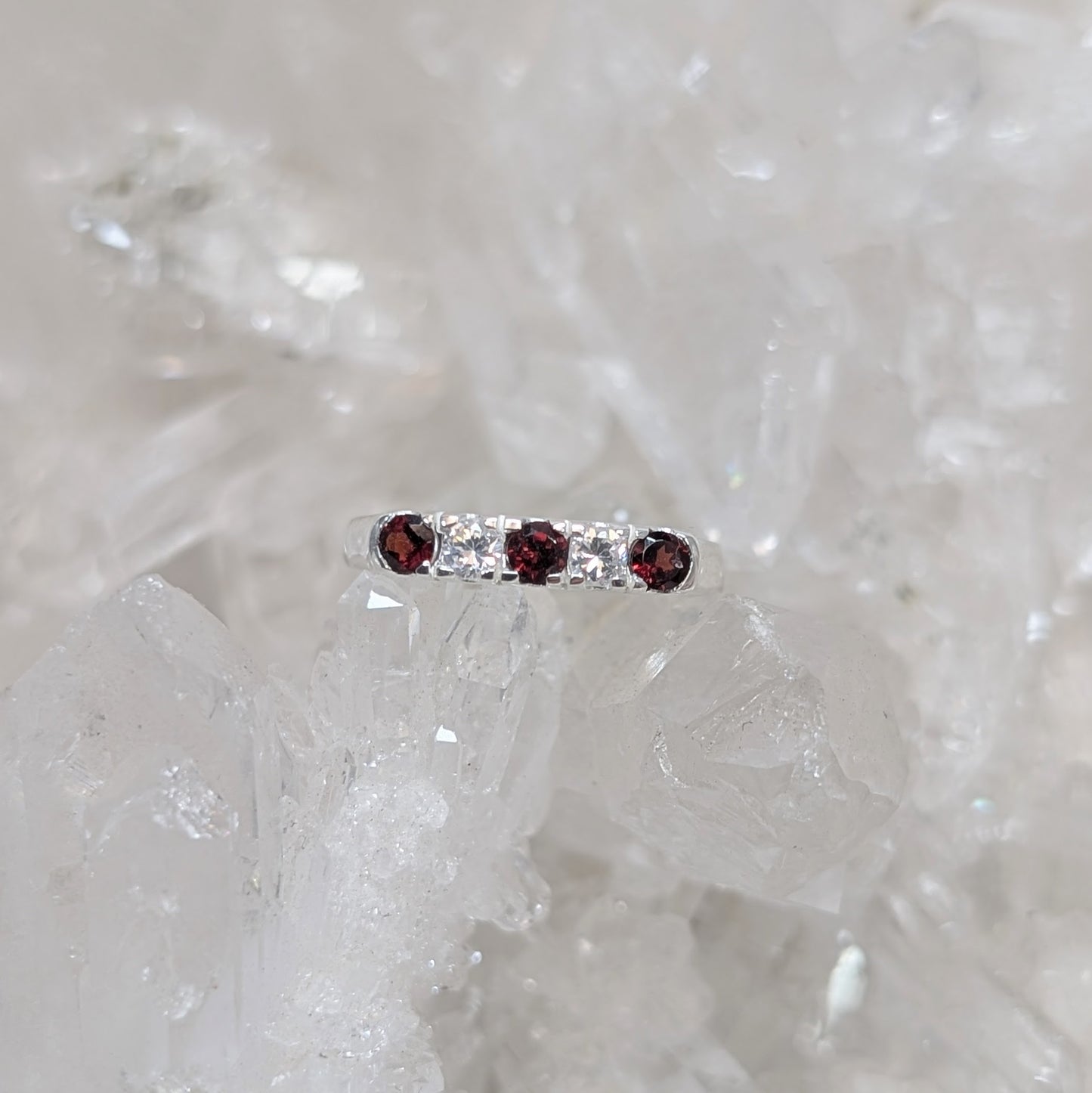 Garnet & CZ Ring Sterling Silver R7