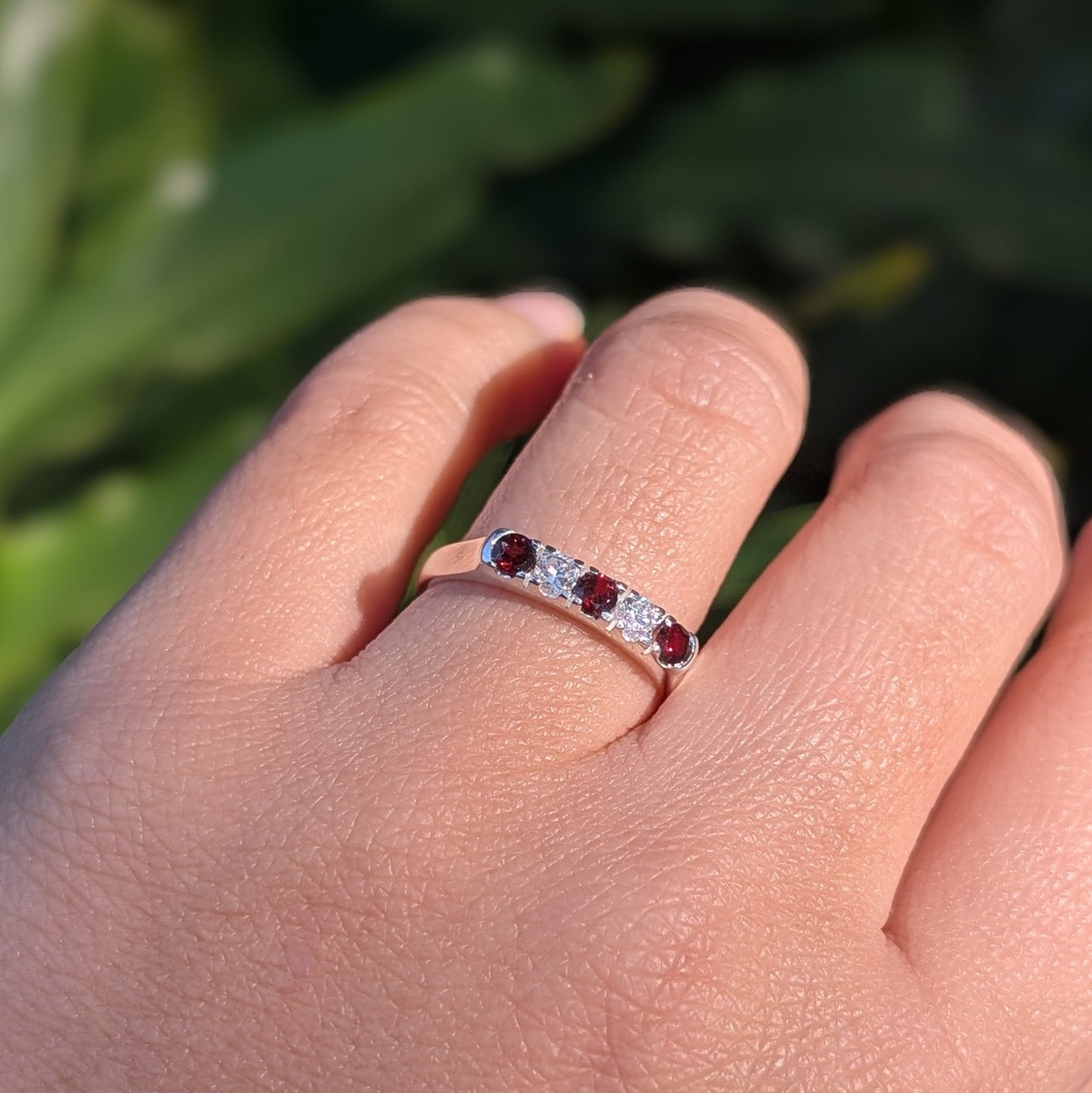 Garnet & CZ Ring Sterling Silver R7