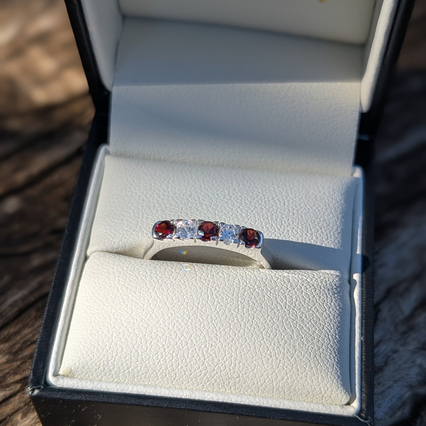 Garnet & CZ Ring Sterling Silver R7