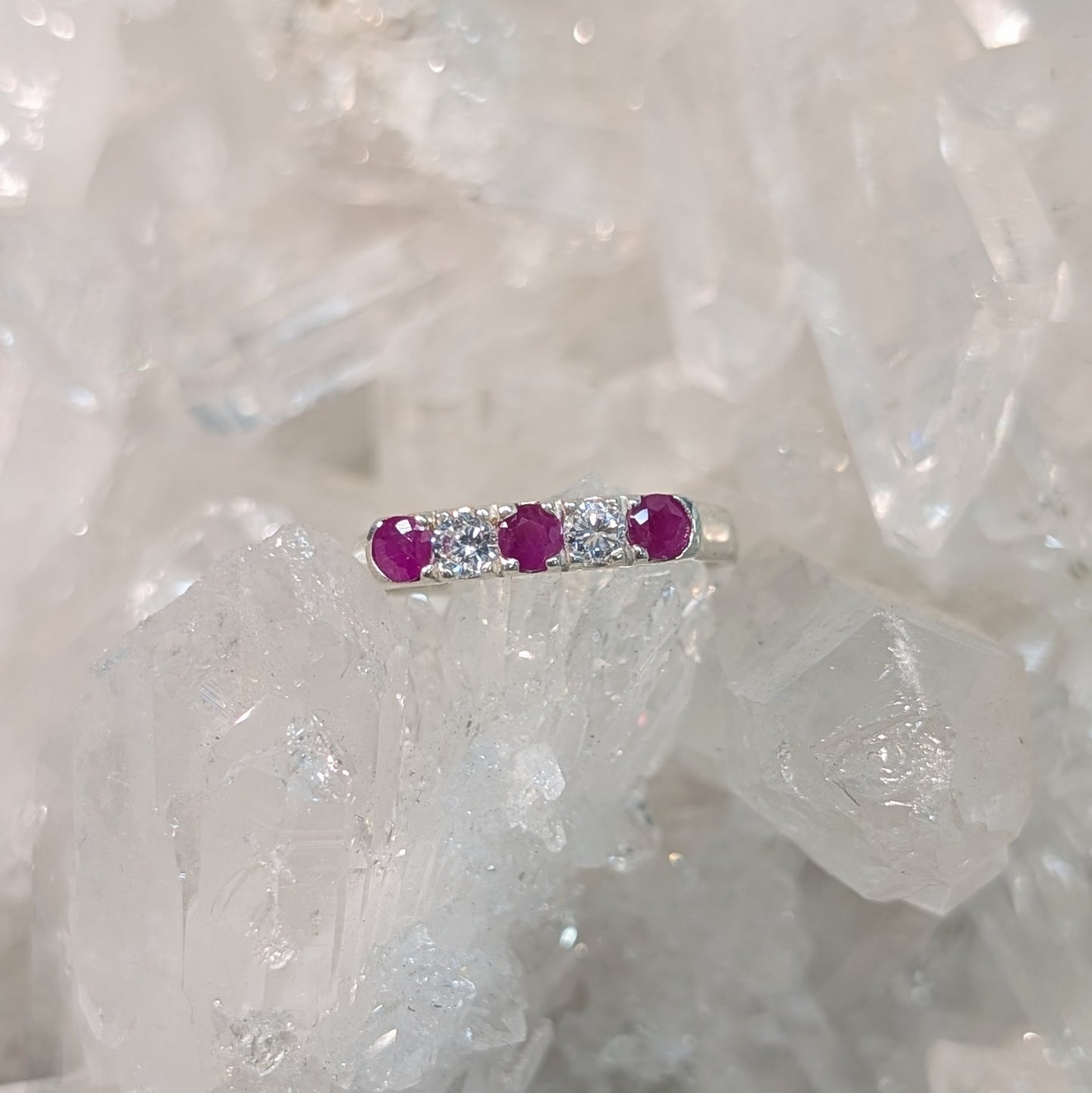 Ruby & CZ Sterling Silver Ring R7
