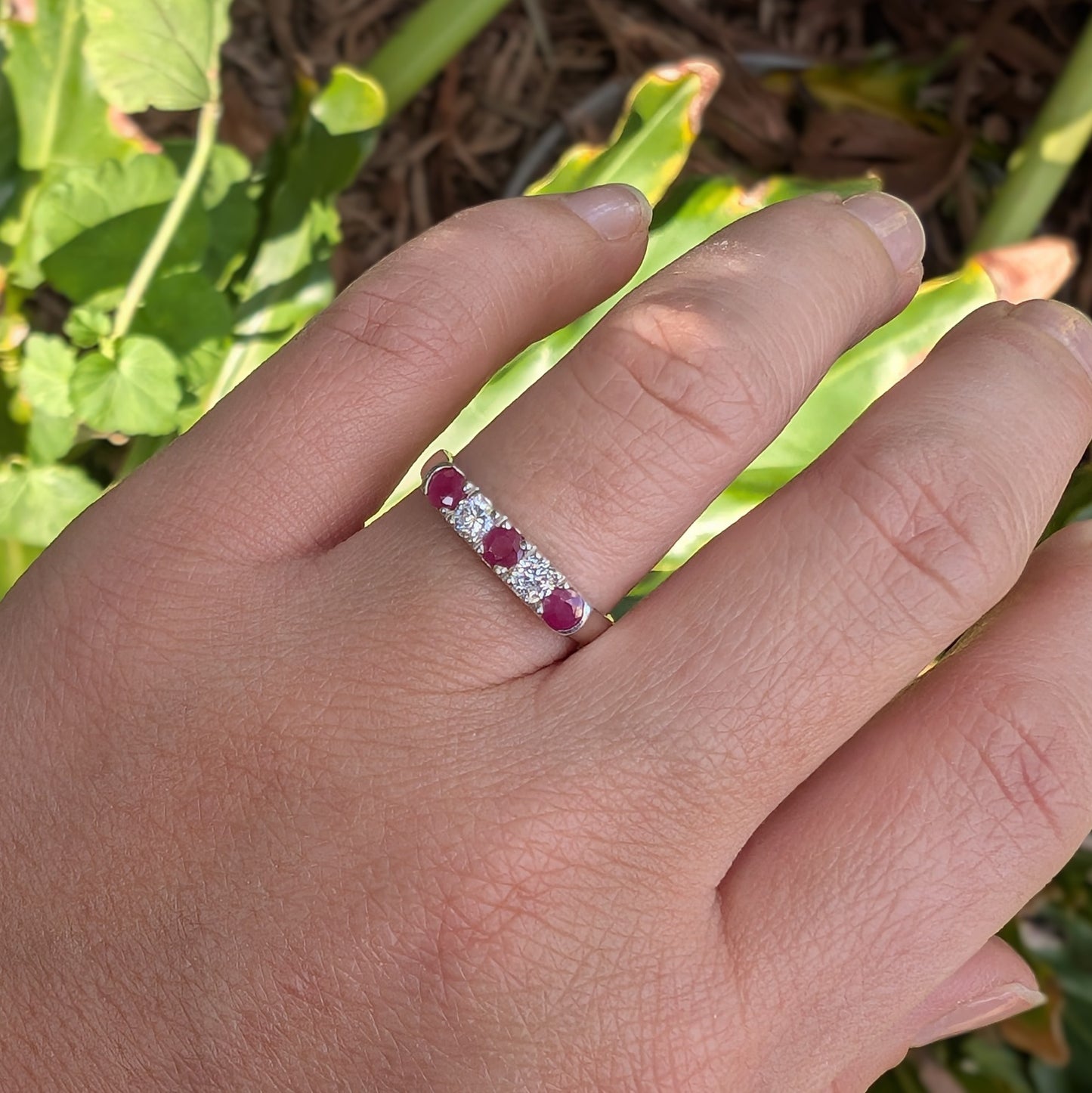 Ruby & CZ Sterling Silver Ring R7
