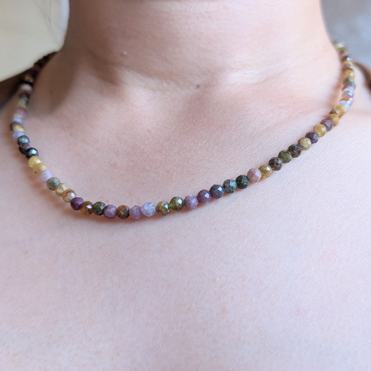 4mm Faceted Tourmaline Beaded Necklace