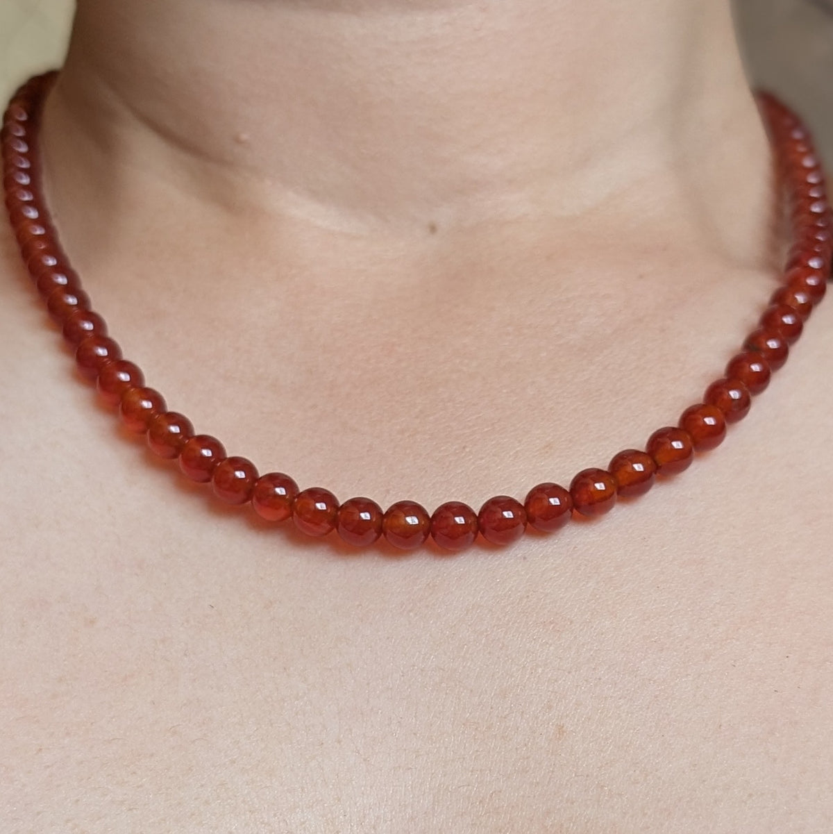 6mm Carnelian Agete Beaded Necklace 1