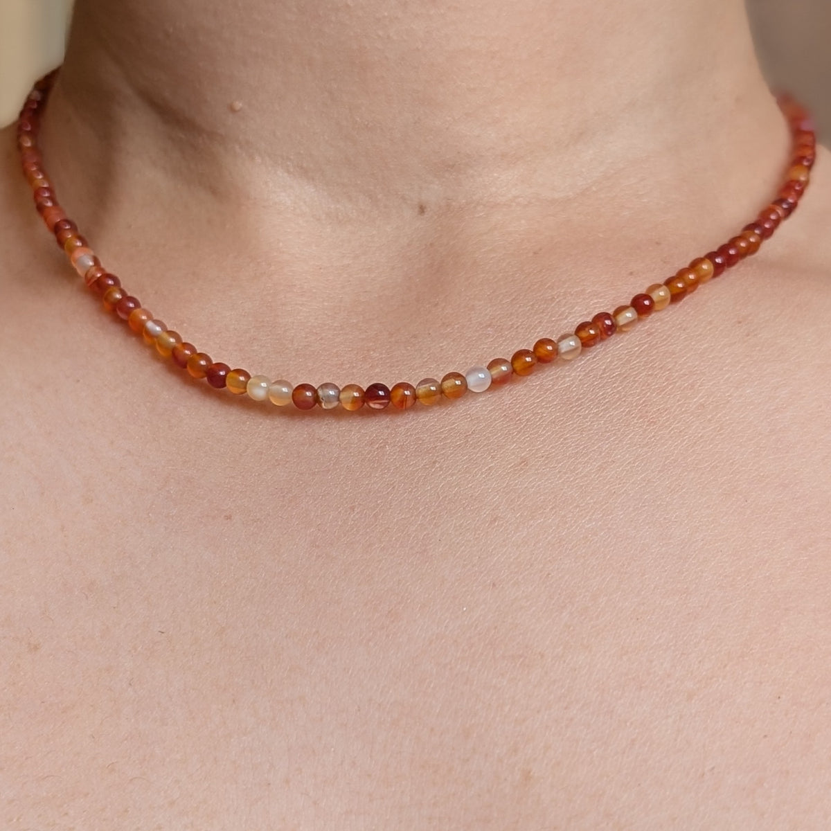 3mm Carnelian Agete Beaded Necklace