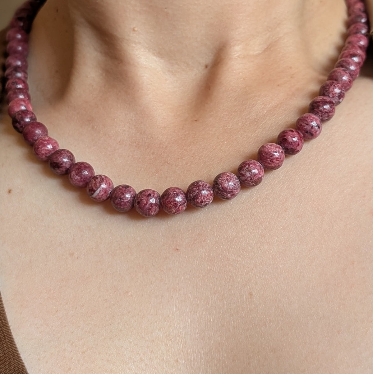 8mm Rhodonite Beaded Necklace 1