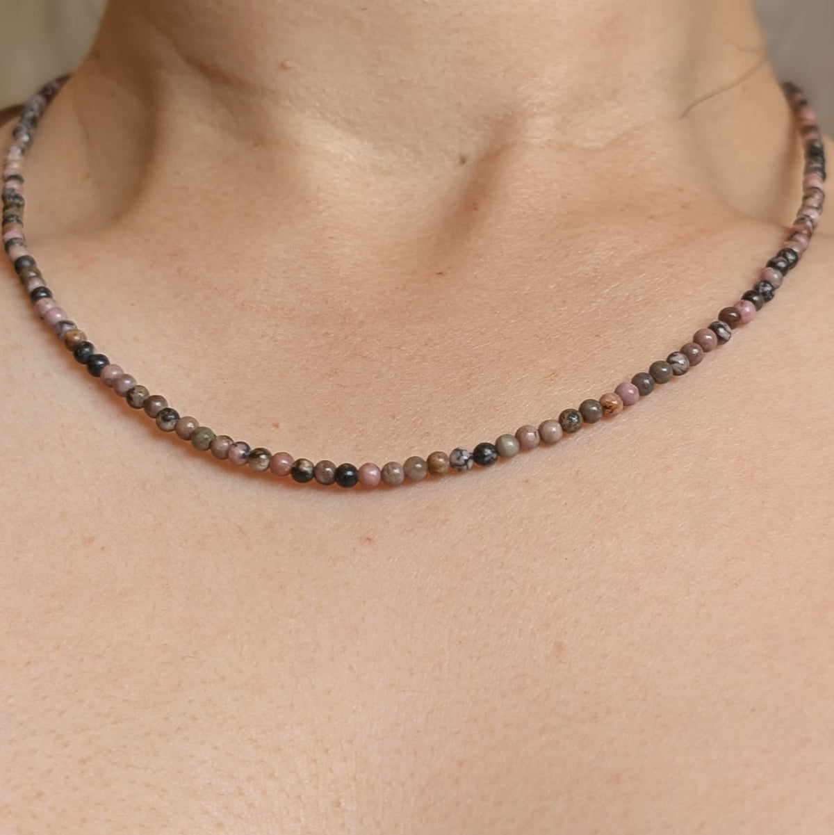 3mm Rhodonite Beaded Necklace
