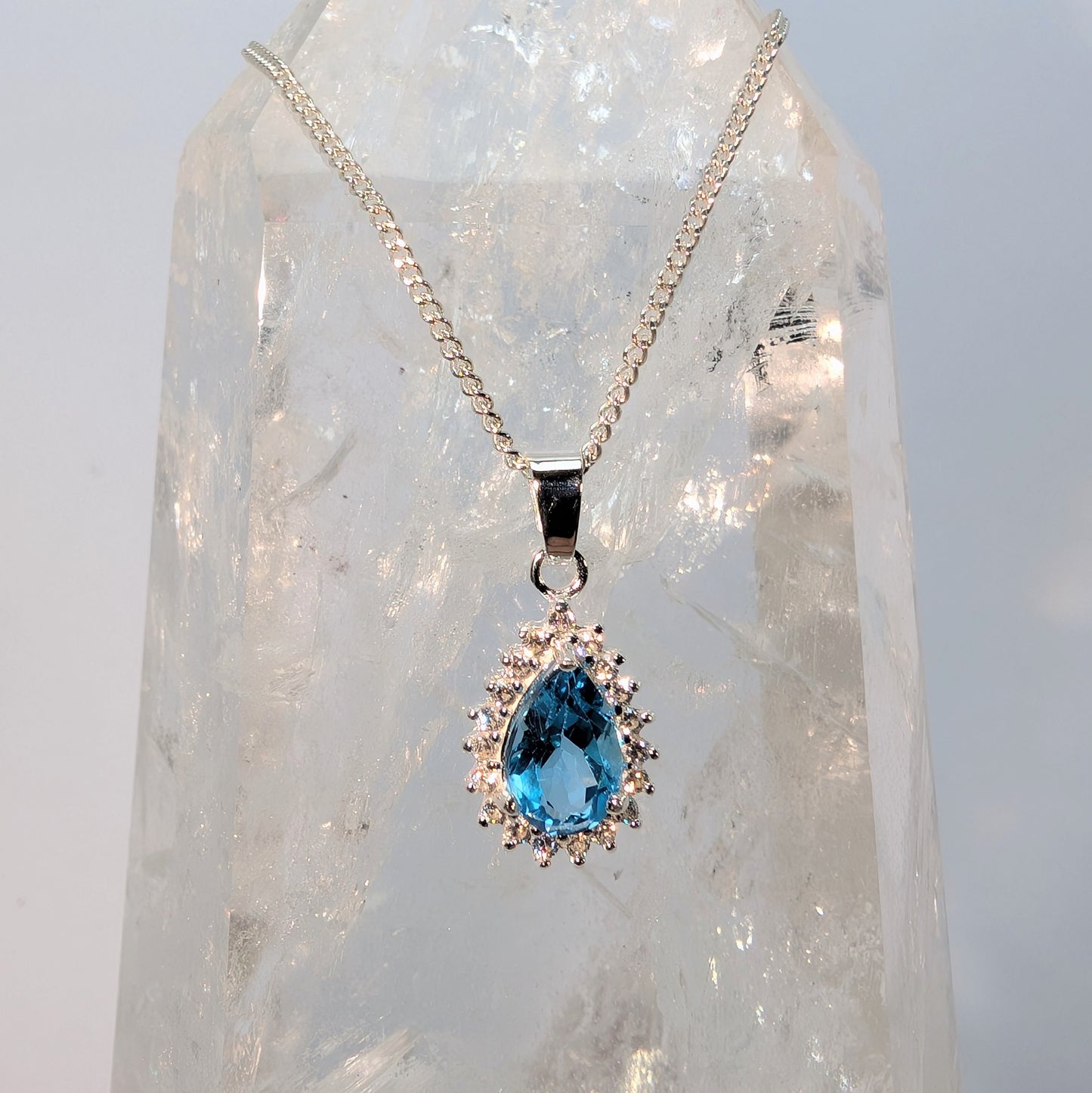 7x5 Teardrop & CZ Sterling Silver Pendant